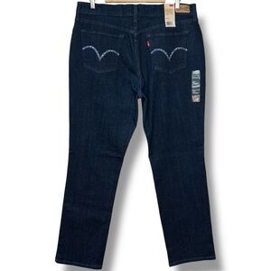 Levi’s 505 Womens Jeans 16M 33 Dark Wash Straight Leg Mid Rise Denim Embroidered